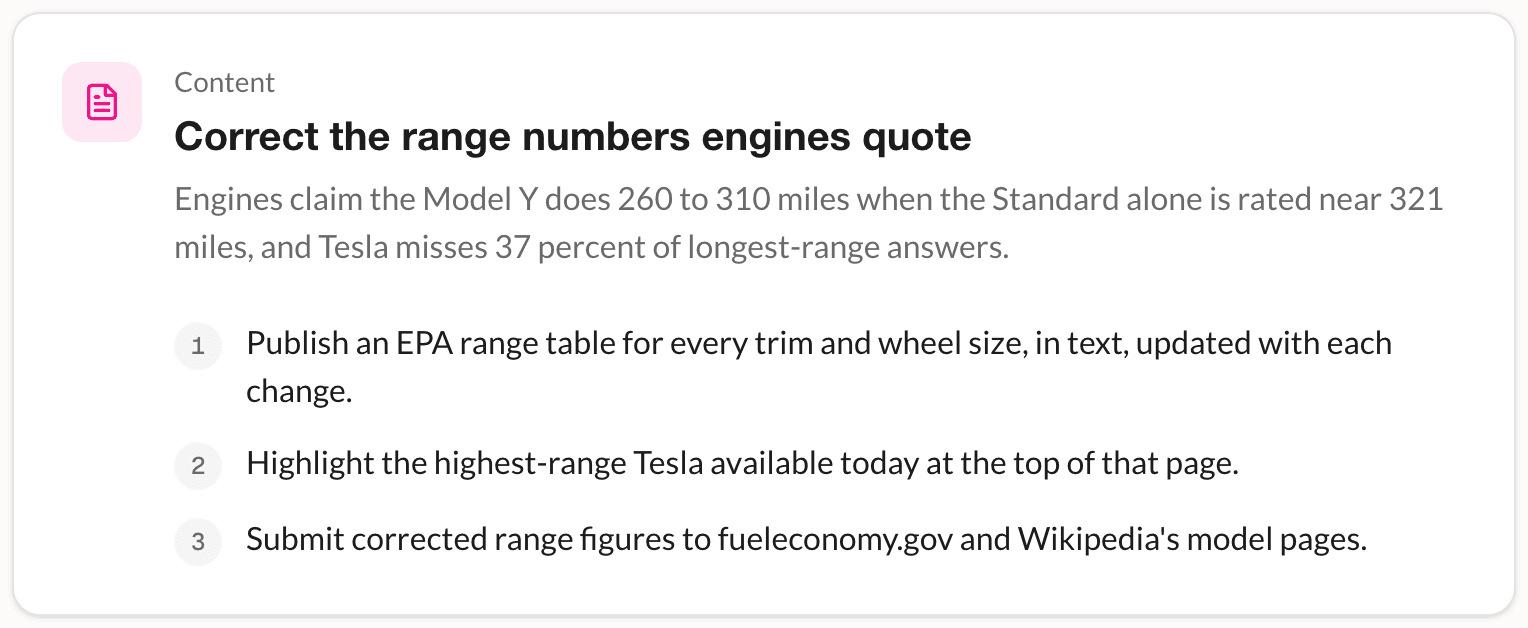 A recommendation for Tesla: correct the range numbers engines quote, with three numbered steps to publish and submit the right figures